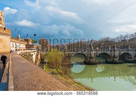 ROME, ITALY - January 17, 2019: Aelian Bridge or Pons Aelius ( Roman bridge ) in Rome, ITALY 