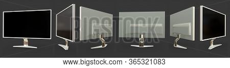 Renders From Different Sides Of White Computer Screen With Fictive Design Isolated On Grey - Photore