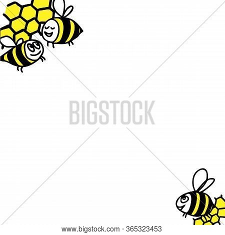 Cute Funny Doodle Bees Frame.stock Vector Illustration Isolated On White Background. Can Be Used For