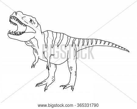 Stylized Predatory Dinosaur Tyrannosaurus Coloring Page On A White Background. Antistress And Develo