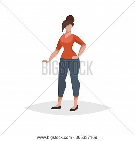 Young Woman Withstanding In Pose. Flat Modern Trendy Design Style. Urban Girl Drawing. Vector Illust