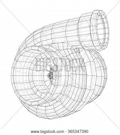 Automobile Turbocharger Concept Outline. Vector Rendering Of 3d. Wire-frame Style. The Layers Of Vis
