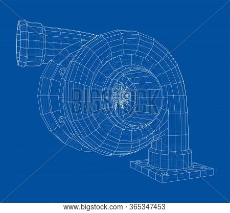 Automobile Turbocharger Concept Outline. Vector Rendering Of 3d. Wire-frame Style. The Layers Of Vis