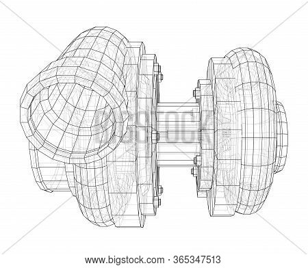 Automobile Turbocharger Concept Outline. Vector Rendering Of 3d. Wire-frame Style. The Layers Of Vis