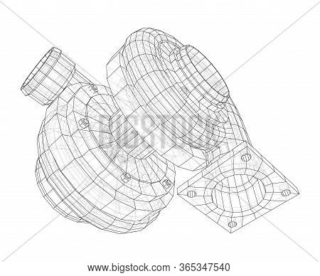 Automobile Turbocharger Concept Outline. Vector Rendering Of 3d. Wire-frame Style. The Layers Of Vis