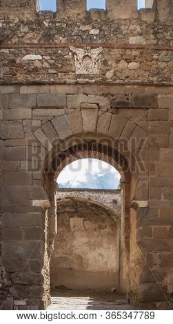 Capital Gate At Badajoz Alcazaba, Walled Citadel Of Almohade Era, 12th Century. Extremadura, Spain
