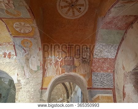 Demre, Antalya, Turkey - June 03, 2019: Colorful Frescoes In The Church Of St. Nicholas The Wonderwo