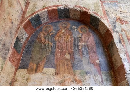 Demre, Antalya, Turkey - June 03, 2019: Colorful Frescoes In The Church Of St. Nicholas The Wonderwo