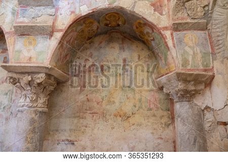 Demre, Antalya, Turkey - June 03, 2019: Colorful Frescoes In The Church Of St. Nicholas The Wonderwo