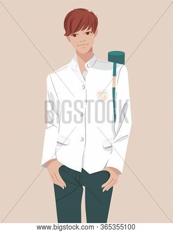 Millennial Generation. Young Smiling Student Of College, School In Uniform. Character Teen With Pape