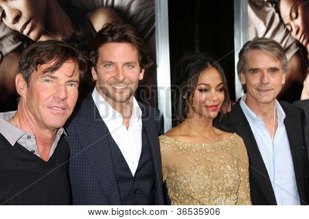 LOS ANGELES - SEP 4:  Dennis Quaid, Bradley Cooper, Zoe Saldana, Jeremy Irons arrives at 