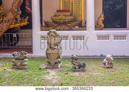 Statues Of Temple Guardian Dog In Thailand. Handcrafted And Painted. .blessings And Protection Symbo