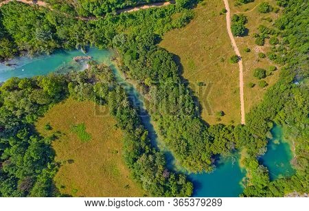 Aerial View Of The Brljan Lake Located Downstream Of Bilusic Buk On The Exit From Canyon Of Krka Riv