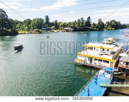 Valdivia, Chile - January 12, 2018: Waterfront Of Valdivia In Southern Chile. Waterfront Of Valdivia