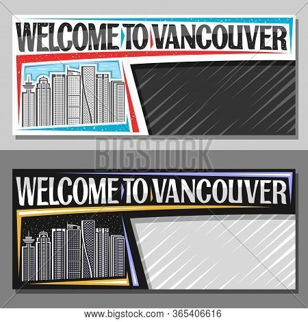 Vector Layouts For Vancouver With Copy Space, Decorative Voucher With Line Illustration Of Vancouver