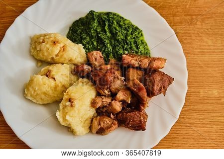 Tasty Roasted Pork Meat Pieces - Veprove Vypecky - With Czech Furry Dumplings - Chlupate Knedliky - 