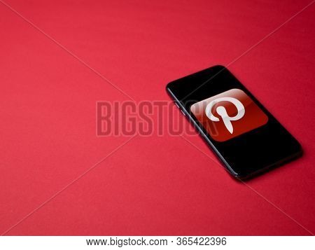 Usa - May, 2020 Pinterest App On Iphone Display On Colored Background. Pinterest Is A Social Media W
