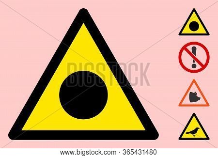 Vector Accident Black Circle Flat Warning Sign. Triangle Icon Uses Black And Yellow Colors. Symbol S