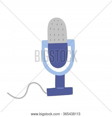 Hand Drawn Microphone Icon, Condenser Microphone For Broadcasting Or Podcasting, Colored Doodle Illu