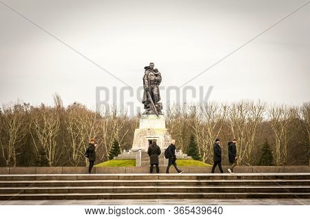 Berlin, Germany. February 16, 2020. Soviet War Memorial Treptow And Military Cemetery In The Treptow