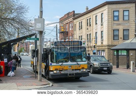 Chelsea, Ma, Usa - May 9, 2019: Mbta Bus Route 111 New Flyer D40lf Diesel Bus At Bellingham Square I