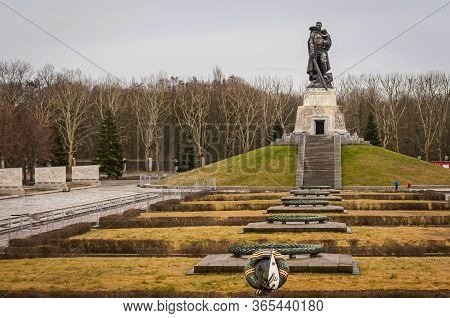Berlin, Germany. February 16, 2020. Soviet War Memorial Treptow And Military Cemetery In The Treptow
