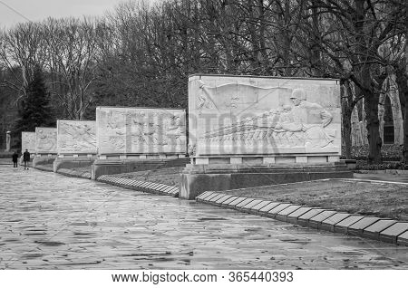 Berlin, Germany. February 16, 2020. Soviet War Memorial Treptow And Military Cemetery In The Treptow
