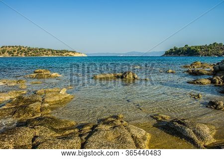 Greece Beach Wilderness Scenery Landscape Of Mediterranean Sea Picturesque Lagoon Cozy Place With St