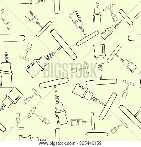 Vector Illustration Corkscrew Bottle And Cork Seamless Pattern