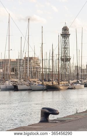 Bollard On The Background Of Yachts At Sunset