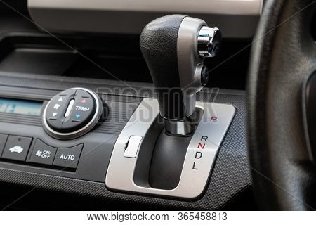 Novosibirsk/ Russia - May 02 2020: Honda Freed,close-up View Of The Automatic Gearbox Lever. Interio