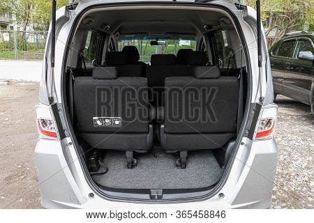 Novosibirsk/ Russia - May 02 2020: Honda Freed,rear View Of A Car With An Open Trunk. Exterior Of A 