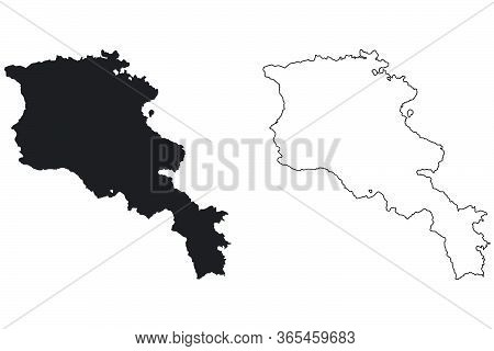 Armenia Country Map. Black Silhouette And Outline Isolated On White Background. Eps Vector