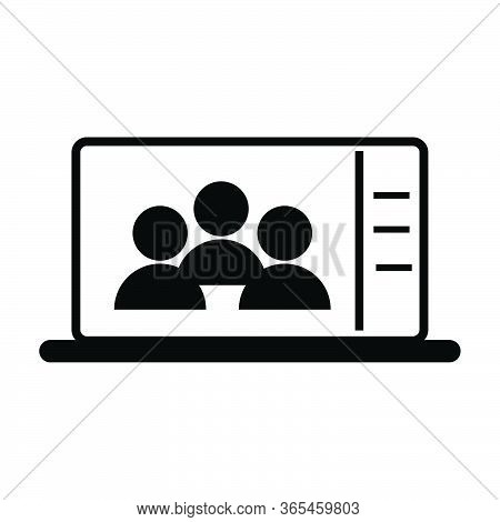 Conference Call On Laptop Computer. Black Illustration Icon Eps Vector