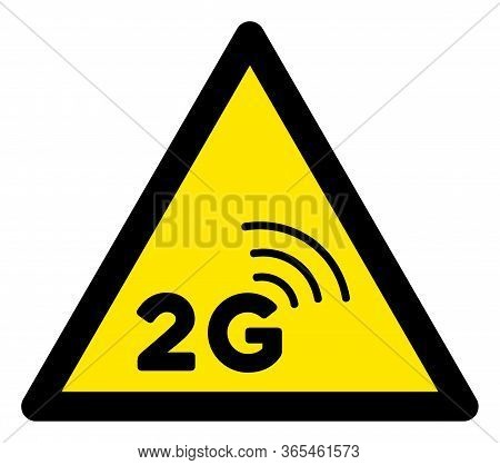 Raster 2g Network Flat Warning Sign. Triangle Icon Uses Black And Yellow Colors. Symbol Style Is A F