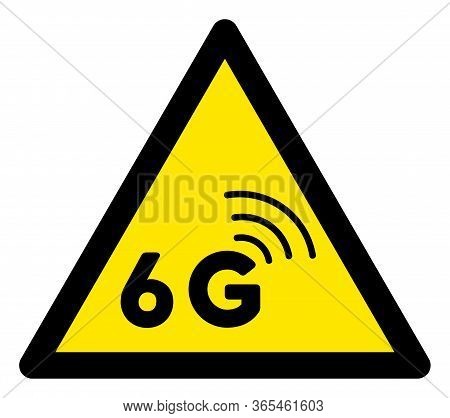 Raster 6g Network Flat Warning Sign. Triangle Icon Uses Black And Yellow Colors. Symbol Style Is A F