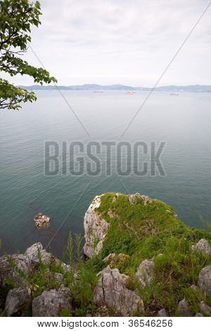 Nachodka Stadt stehen an den Ufern der Nachodka-Bucht. Russland. Primorje Kray. Japan-Meer.