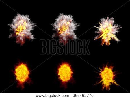 6 Round Explosions Of Anti Air Gun Shell Hit Or View From Top On Bang Or Missile Interception Blast 
