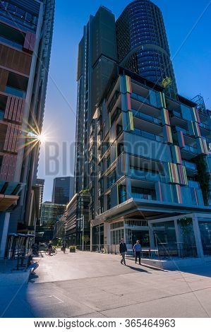 Sydney, Australia - November 24, 2016: People At Barangaroo Precinct Walking Early In The Morning. B