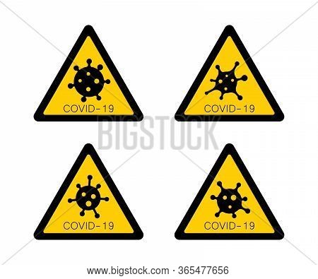 Coronavirus 2019-ncov. Corona Virus Attention Icon Set. Yellow Triangle Sign Isolated White Backgrou