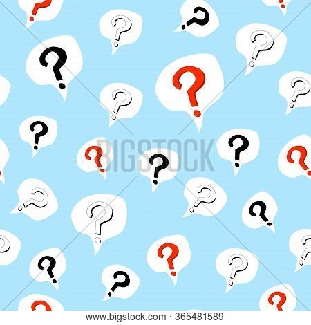 Seamless Pattern Of Black White And Red Question Marks In Speech Bubbles. The Concept Of Asking. Fun