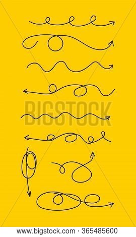 Set Of Hand Drawn Creative Black Arrows With Loops In Different Directions - Up, Down, Right And Lef