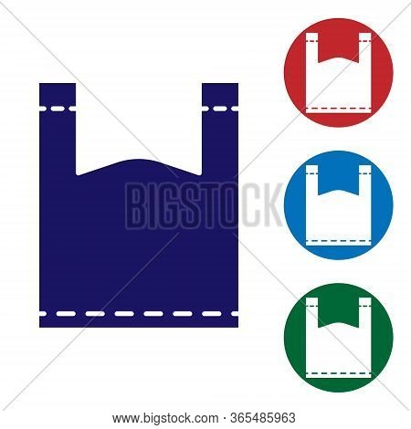 Blue Plastic Bag Icon Isolated On White Background. Disposable Cellophane And Polythene Package Proh