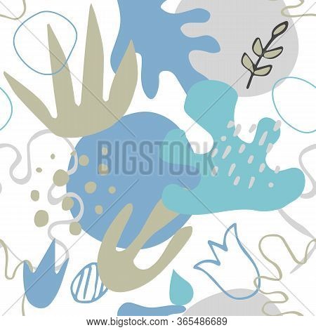 Seamless Hand Drawn Abstract Pattern With Organic Shapes, Nature Modern Background With Doodle Forms