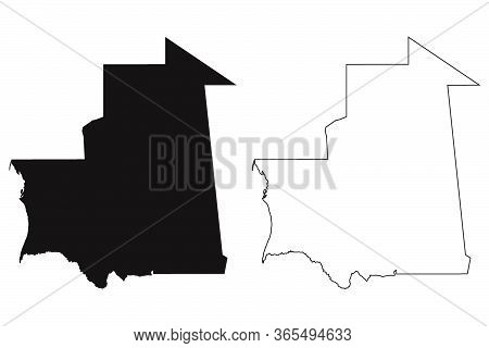 Mauritania Country Map. Black Silhouette And Outline Isolated On White Background. Eps Vector