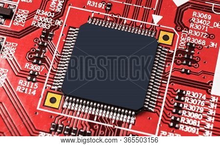 Macro Shot Of A Circuitboard With Resistors Microchips And Electronic Components. Computer Hardware