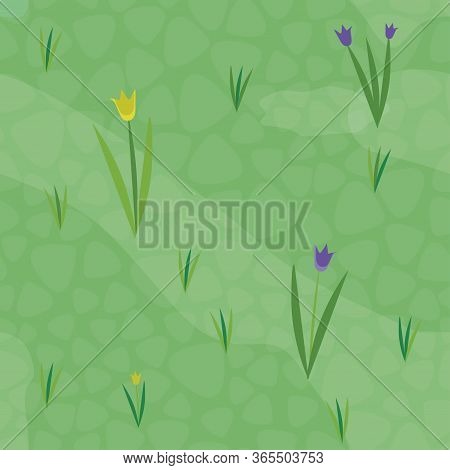 Vector Seamless Texture With Spring Fiels And Wild Flowers