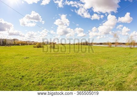 Spring Clouds Above The Ground.
Spring View Of The Province On A Sunny Day.