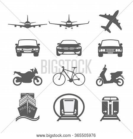 Isolated Set Of Transportation Including Airplane, Car, Motorcycle, Bicycle, Ship, Train. Vector Fro