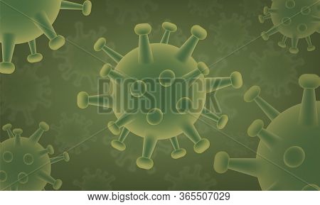 Green Virus Background By Microscopically. Microbiology And Virology Concept. Vector Illustrator.